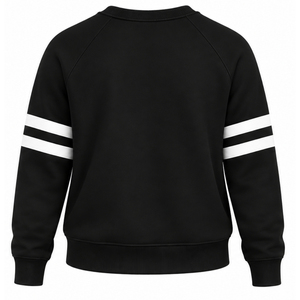 เสื้อสเวตเชิ้ตคอกลมสีดำสำหรับผู้หญิง แขนยาวลายแถบสีขาวสองชั้น พร้อมลายกราฟิกตัวอักษรกรีก 1922 สไตล์ลำลอง - Product Image 6