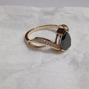Anillo de banda cruzada con gema de moissanita negra talla pera para mujer, de plata 925 original con baño de oro amarillo, regalo fino para parejas - Product Image 4