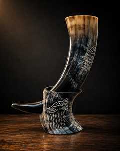 Custom Made Handmade Eco-Friendly Buffalo Horn Engraved Drinking Horns for Viking Supplies Store and Resale - Product Image 4