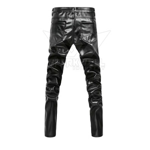 Men's <b>Black</b> PU Coated Biker <b>Pants</b> Slim Fit Motorcycle Trousers Multi Zipper Streetwear Fashion Riding <b>Pants</b> - Product Image 2
