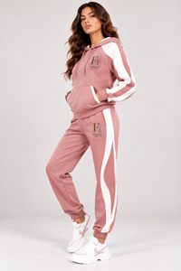 Ensemble de survêtement personnalisé pour femmes, sweat-shirt à capuche et pantalon de survêtement, ensemble de vêtements de sport deux pièces, tenue décontractée à rayures contrastées pour femmes - Product Image 3