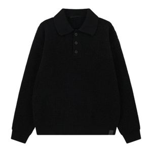 Pull Polo Homme en Maille Gaufrée à Manches Longues Noir Décontracté Col Boutonné Haut Doux Texturé Mélange Coton Personnalisable OEM - Product Image 1