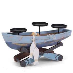 Portavelas de Madera Hecho a Mano con Diseño Náutico de 3 Compartimentos, Venta al Por Mayor - Product Image 1