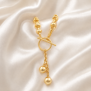 18k Gold Plated Toggle Closure Wholesale Necklaces Trendy Knot Link <b>Chain</b> with Dangle Spheres Wedding Birthday Jewelry For Women - Product Image 2