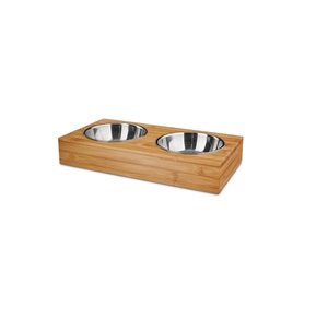 Gamelle ronde pour chien en bois avec intérieur en acier inoxydable 304, design Explore Wander, durable, pour l'intérieur, en vente - Product Image 4