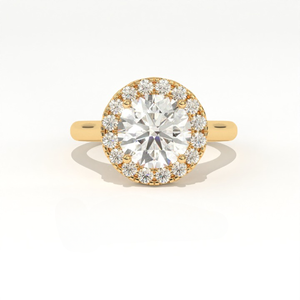 แหวนหมั้นเพชรทรงกลมเจียระไนแบบบริลเลียนท์ 14K ทองคำ ประดับด้วยเพชรแล็บโกรว์ รุ่น Aarinya Solstice of Golden Radiance Halo - Product Image 1