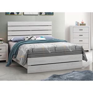 Letto Queen Size con Testiera a Doghe in Legno Massello Bianco Costiero, Mobili in Legno Massello - Product Image 1