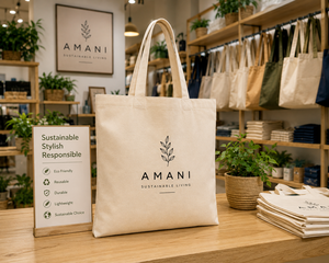 AMANI กระเป๋าผ้าแคนวาส ดีไซน์การพิมพ์แบบมินิมอล ลายใบไม้ กระเป๋าช้อปปิ้งสำหรับการเดินทางแบบยั่งยืน สไตล์ทุกฤดูกาล - Product Image 6