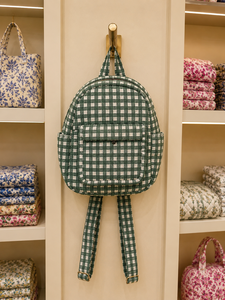 Mochila de Algodón a Cuadros Verde Geométrica Le Souvenirs, 15 Pulgadas, Respaldo Suave, Múltiples Bolsillos, Cierre de Cremallera, Unisex, Ligera - Product Image 1