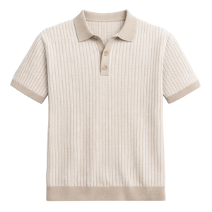 Polo en maille beige pour homme, manches courtes, respirant, coupe ajustée, style décontracté, idéal pour l'été, qualité supérieure, vêtements de style - Product Image 1