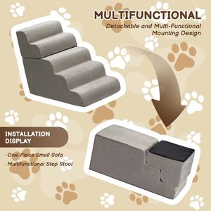 Scala a 5 Gradini per Cani per Letti Alti, Rampa Antiscivolo con Copertura Rimovibile in Plastica e Schiuma per Cani e Gatti di Piccola Taglia, Uso Interno ed Esterno - Product Image 3