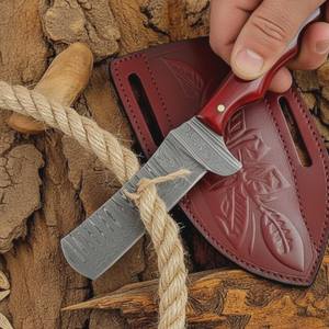 Couteau de boucher de cowboy en acier Damas forgé à la main, lame pleine longueur, manche en résine, avec étui en cuir type pancake, personnalisable OEM - Product Image 6