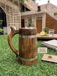 Jarra de madera personalizada, taza vikinga rústica grabada, regalo para él, jarra de cerveza medieval rústica ecológica con grabado personalizado - Product Image 4