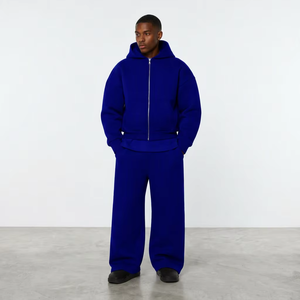 Ensemble survêtement homme lourd avec sweat à capuche zippé et pantalon de jogging, marron uni, coupe ample, respirant, fabriqué au Pakistan - Product Image 2