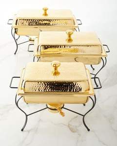 Elegante calentador de alimentos de cobre y acero inoxidable con quemador de combustible para servicio de buffet - Product Image 6