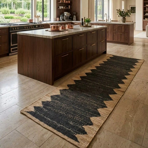 Handwoven <b>Black</b> Hemp Geometric Modern <b>Runner</b> Rug | Eco-Friendly Washable Home <b>Hallway</b> Use Custom Size Made in India - Product Image 1