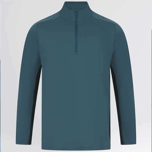 Camiseta de Manga Larga con Cierre de Cremallera para Hombre, Color Sólido, Tejido de Poliéster Transpirable, Corte Regular, Cuello Alto, Ropa Deportiva de Otoño - Product Image 1
