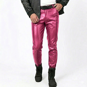 Mens Pants Wholesale Leather Pants Skinny Shiny PU Leather Sweatpants <b>Button</b> Fly High Waist Elastic Waterproof Breathable <b>Gold</b> B - Product Image 1