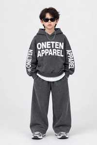 ONETEN APPAREL Kids Boys Spandex Winter Split Hem Front Logo Tracksuit Set <b>Hoodie</b> Sweatpants Letter Print Acid Wash Streetwear - Product Image 6
