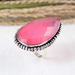 SHYAM JEWELRS Natural Pink Mona Lisa <b>Ring</b> 925 <b>Sterling</b> <b>Silver</b> Bezel <b>Set</b> Faceted Pear Shape Gemstone Handmade Beaded Border Boho - Product Image 4
