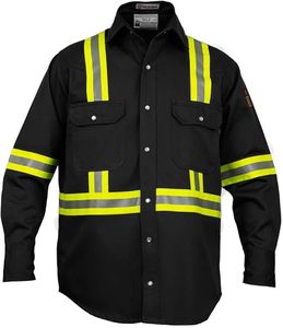 Chemise de travail noire haute visibilité pour homme avec bandes réfléchissantes, manches longues, boutonnée, uniforme de sécurité classe 3 - Product Image 1