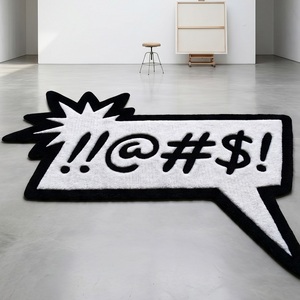 Alfombra Moderna de Lana con Diseño de Burbuja de Cómic, Antideslizante, en Blanco y Negro, Decorativa para Sala de Estar o Dormitorio - Product Image 1
