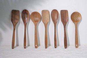 Juego de cucharas y espátulas de madera pulidas a mano con mango largo, utensilios de cocina para freír, soplar y remover, a precios muy competitivos. - Product Image 3