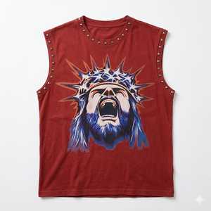 Débardeur Rétro Homme Sans Manches en Coton Doux de Haute Qualité 100% Coton Lavé à l'Acide, Personnalisable avec Logo, Style Hip Hop Urbain - Product Image 2