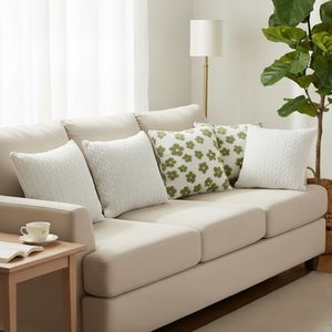 Ensemble de taies d'oreiller décoratives florales élégantes 5 pièces : 2x Garden Bloom et 3x Cable Knit - Vert et blanc pur - Product Image 2