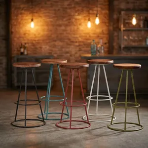 Industrial Modern Wood Seat Bar <b>Stool</b> Metal Frame Counter <b>Stool</b> <b>for</b> Apartment Home Use - Product Image 4
