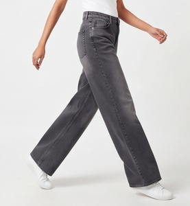 Pantalon en jean taille haute délavé coupe large pour femme, longueur intégrale, style décontracté, pyjama, style américain - Product Image 6