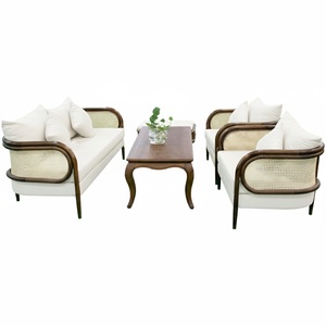 <b>Outdoor</b> Furniture Walnut/Oak Frame <b>Rattan</b> <b>Sofa</b> Set with Comfortable Cushions Vietnam Origin OEM Brand Coffee Table Customized - Product Image 4