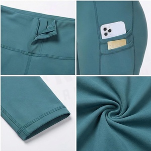 Leggings de yoga taille haute pleine longueur avec poches, couleur unie, sans couture, extensibles dans quatre directions, en Spandex et Polyester, vêtements de sport pour femmes - Product Image 4