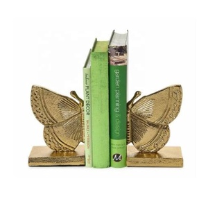 Serre-livres papillon modernes en aluminium poli doré, base antidérapante en feutre, robustes, 17 cm, pour livres, dossiers, magazines - Product Image 6