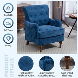 Sillón de Chenilla Cómodo con Patas de Madera Retro, Tapizado para Sala de Estar, con Resortes y Cojines - Product Image 6
