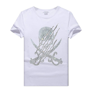 เสื้อยืดผู้ชายเทรนดี้ประดับคริสตัลลายกราฟิก ผ้าฝ้ายพรีเมียม แฟชั่นลำลอง - Product Image 2