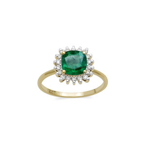 14K Solid Yellow Gold <b>Cushion</b> Emerald Diamond Halo Engagement <b>Ring</b> Fine Jewelry Wholesale Custom Genuine Gemstone <b>Ring</b> For Women - Product Image 1