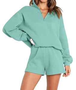 Ensemble d'été pour femmes, haut en coton respirant à col en V de couleur unie et pantalon à taille élastique, tenue quotidienne très tendance - Product Image 1