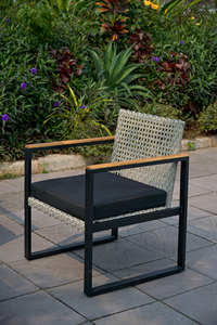 Outdoor Wicker Sofa Set with <b>Black</b> Cushions and Glass Coffee <b>Table</b> for <b>Garden</b> Patio Seating - Product Image 2