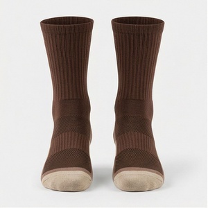 Brown Crew <b>Socks</b> Solid Color Knitted Breathable Cotton Polyester Spandex Adult Casual Daily Wear Autumn Style - Product Image 1