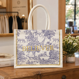 Custom Floral Laminated Cotton Canvas Beach Tote <b>Bags</b> 27.5x21.5x14.5cm Screen Printed Custom Logo Wholesale OEM ODM Manufacturer - Product Image 5