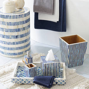 Luxury Beach Resort Mother of Pearl <b>Soap</b> Dispenser Tissue Box <b>Set</b> Elegant Navy Blue MOP Bathroom Accessories Hospitality Decor - Product Image 3