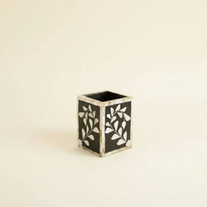 Antique Polished Bone Inlay <b>Flower</b> <b>Vase</b> For Home Table Living Room Decor Luxury Handmade <b>Black</b> And White Floral Pattern Planter - Product Image 1