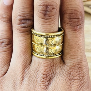 Luxury Design Boho Spiral Band <b>Rings</b> Ethnic Brass Jewelry Women 18k Gold Plated Geometric Tribal <b>Adjustable</b> Wide Wholesale <b>Ring</b> - Product Image 5