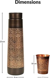 UNICORN HANDICRAFTS Bouteille d'eau en cuivre avec 2 verres 750ml/950ml – Design traditionnel gravé, écologique, portable, pour la maison - Product Image 2