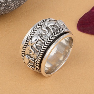 Elephant Design Solid 925 Sterling Silver Handmade <b>Spinner</b> <b>Ring</b> Oxidized Wide Band Meditation Worry <b>Ring</b> for Men & Women - Product Image 4