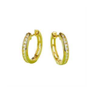 Luxury 0.5 CTW S925 <b>Sterling</b> <b>Silver</b> Moissanite Huggie <b>Hoop</b> <b>Earrings</b> Double Row Full Pave 14K Gold Plated Jewelry for Women Gift - Product Image 2