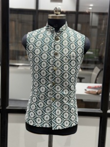 Royal Emerald Zari Embroidered Nehru <b>Jacket</b> for Men Heritage Floral Wedding Waistcoat Luxury Indo Western Modi Vest - Product Image 1