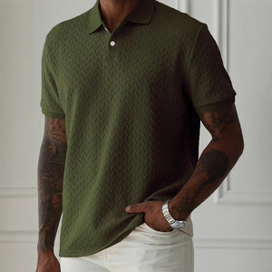 Chemise pour homme en tricot texturé polyester/coton, manches courtes, respirante, décontractée, uniforme d'été, logo personnalisé en relief - Product Image 4