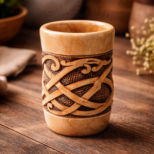 Mug en bois naturel sculpté à la main avec installation autocollante, design géométrique pour Diwali et Ramadan - Product Image 1